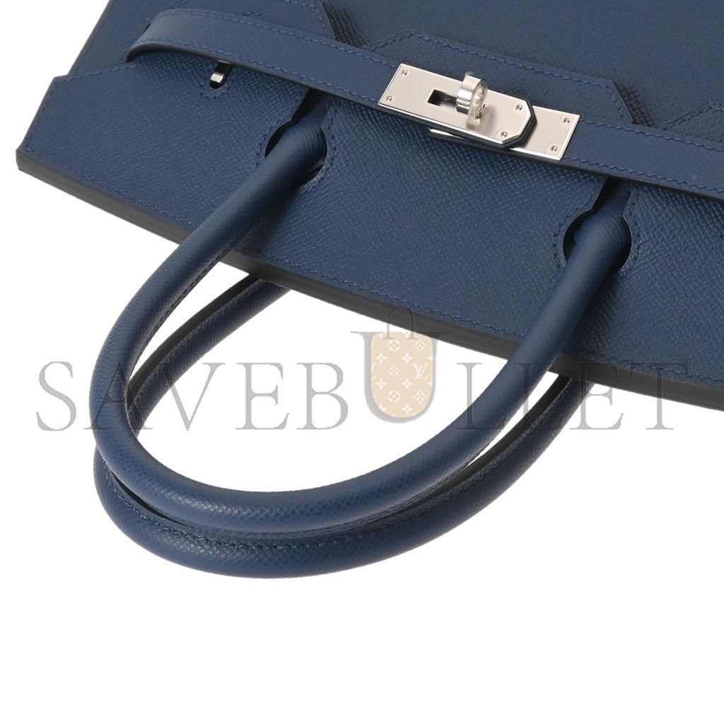 HERMES BIRKIN 30 EPSOM LEATHER DUCK BLUE SILVER BUCKLE PLATINUM BAG 614760 (30*23*15cm)